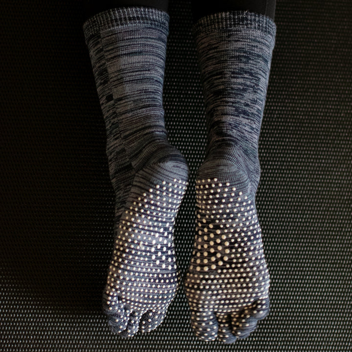 Reflexology Cotton Toe  Crew Socks - Black