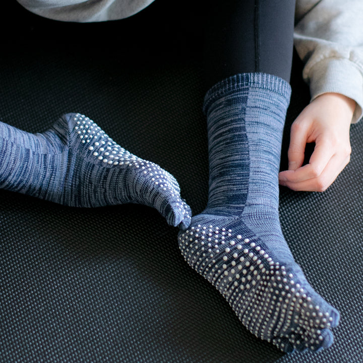 Reflexology Cotton Toe  Crew Socks - Navy