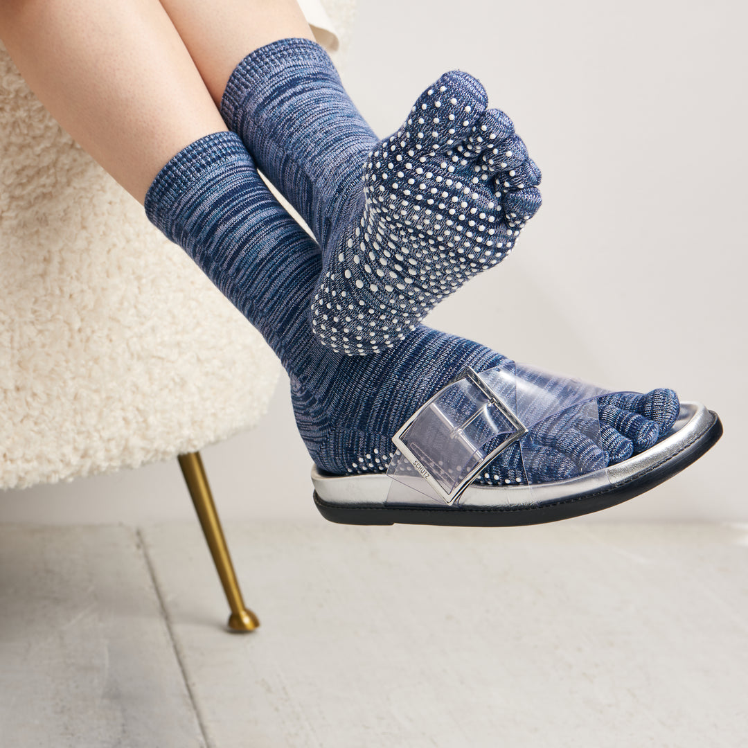 Reflexology Cotton Toe  Crew Socks - Navy