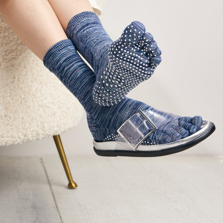 Reflexology Cotton Toe  Crew Socks - Navy