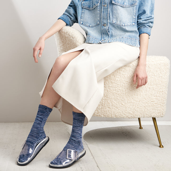 Reflexology Cotton Toe  Crew Socks - Navy
