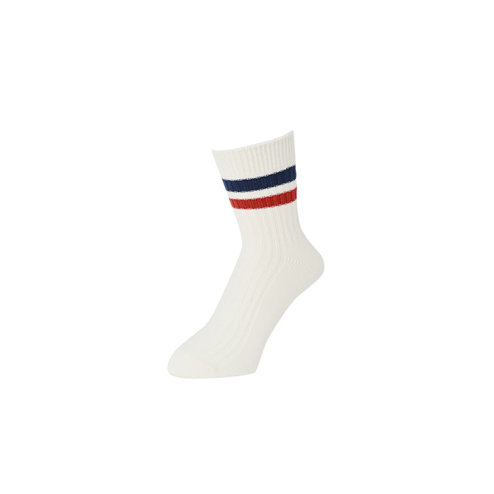 Striped Cotton Short Crew Socks - White (MEN)