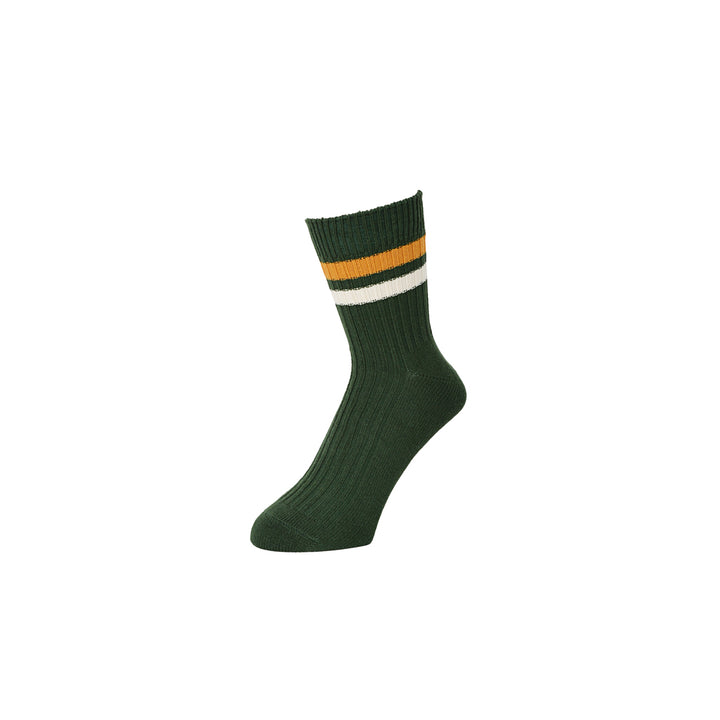 Striped Cotton Short Crew Socks - DarkGreen (MEN)