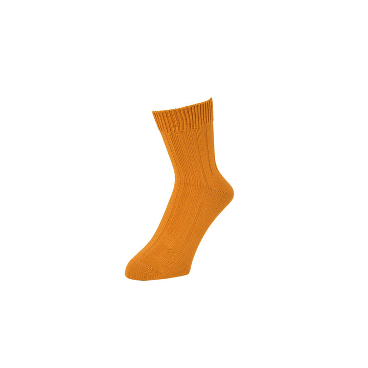 Wide-Ribbed Cotton Short Crew Socks - Mustard