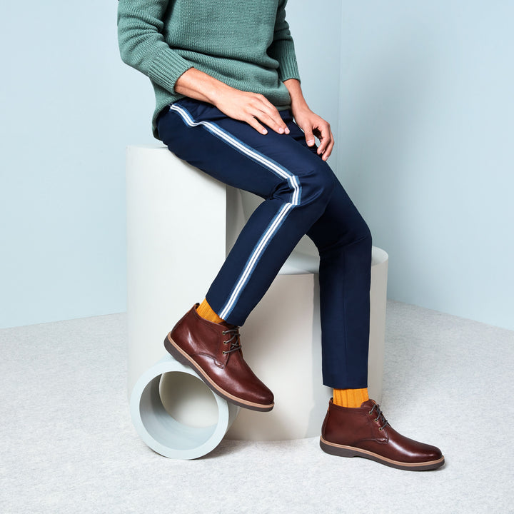 Wide-Ribbed Cotton Short Crew Socks - Mustard