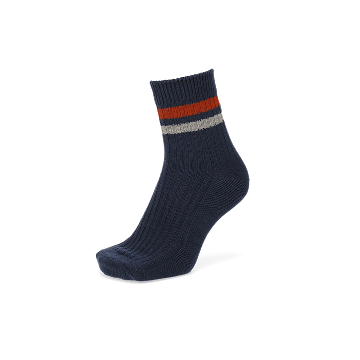 Striped Cotton Short Crew Socks - Navy (MEN)