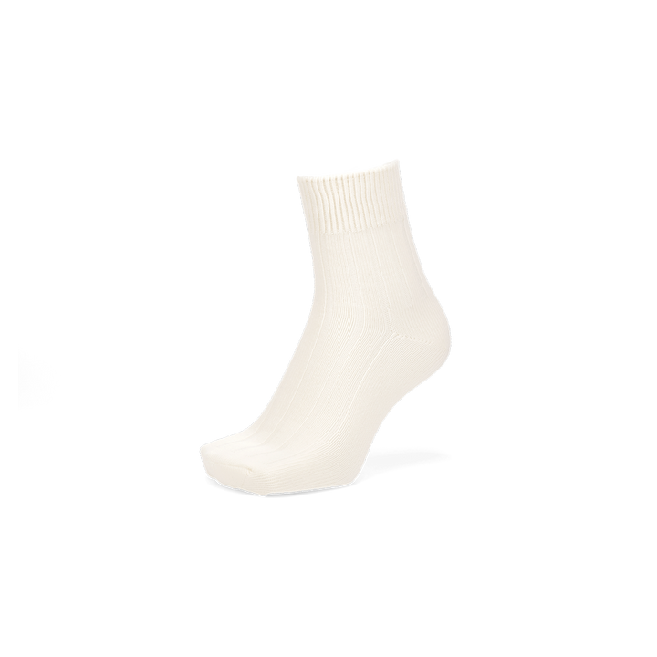 Wide-Ribbed Cotton Short Crew Socks - White