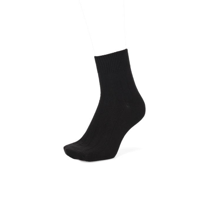 Wide-Ribbed Cotton Short Crew Socks - Black