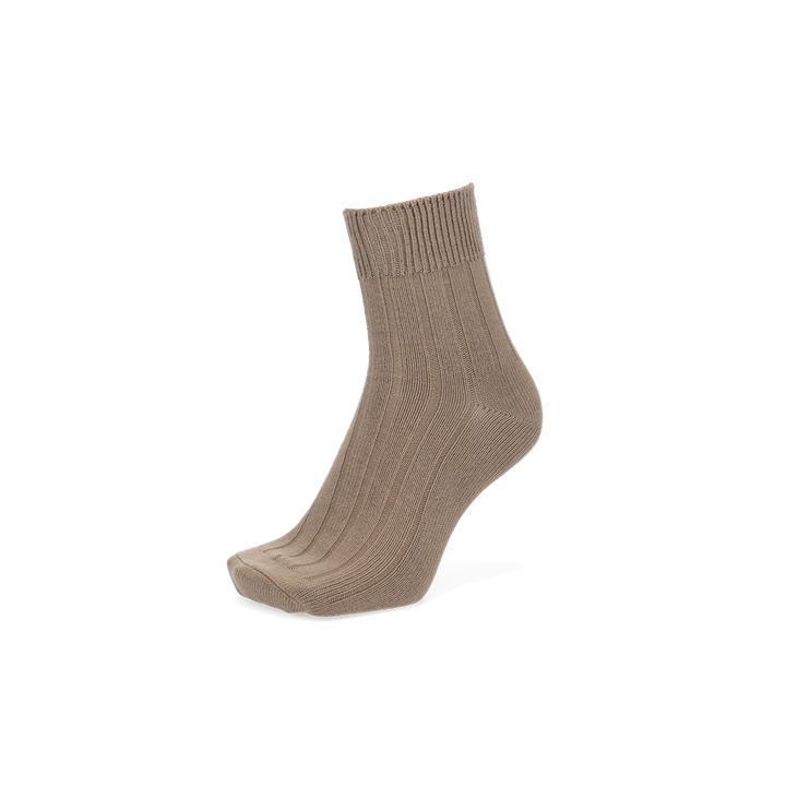 Wide-Ribbed Cotton Short Crew Socks - LightBrown