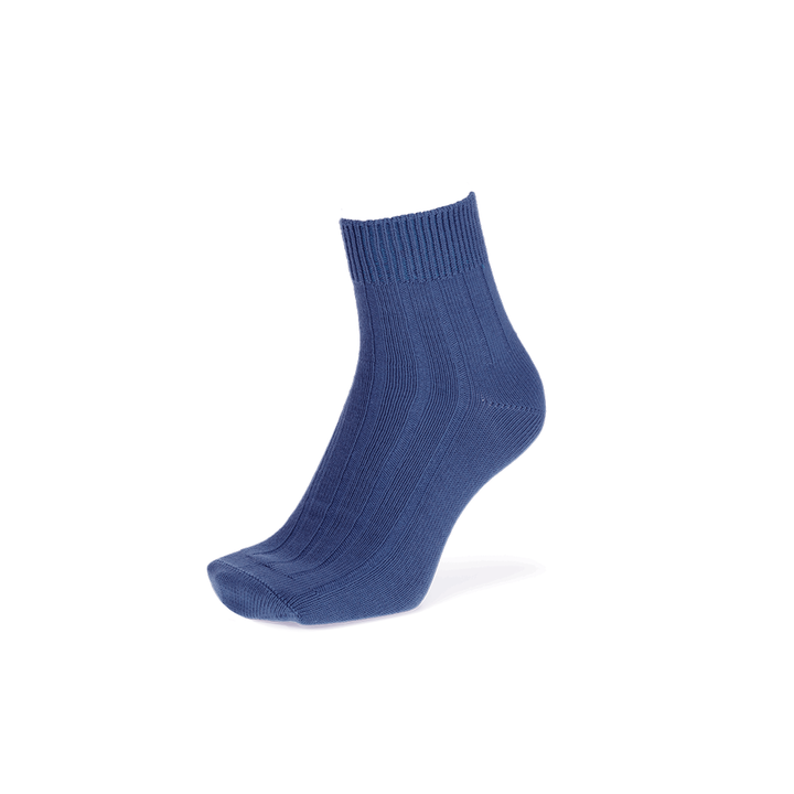 Wide-Ribbed Cotton Short Crew Socks - Navy
