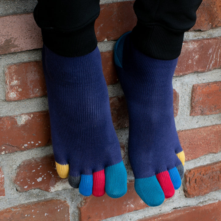 Colorful Toes Cotton Short Crew Socks - Navy (MEN)