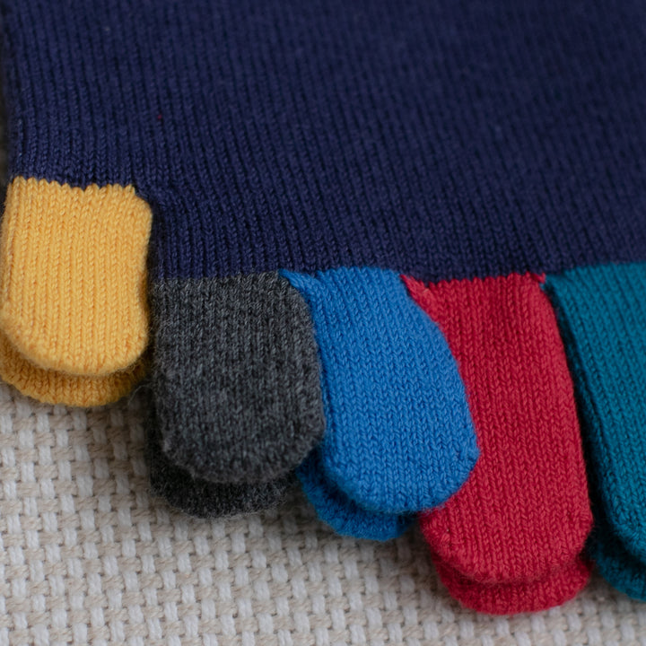 Colorful Toes Cotton Short Crew Socks - Navy (MEN)