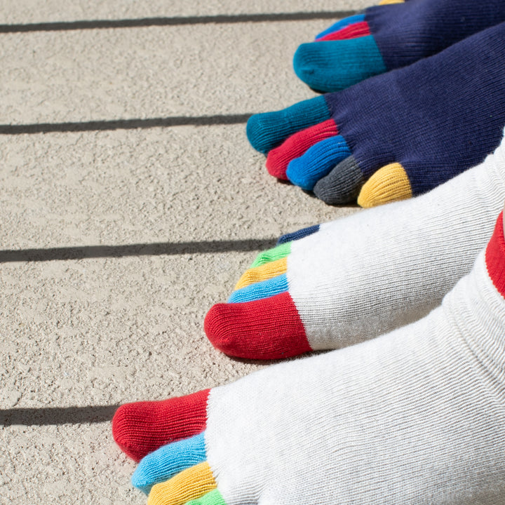 Colorful Toes Cotton Short Crew Socks - Ivory, Navy (MEN)