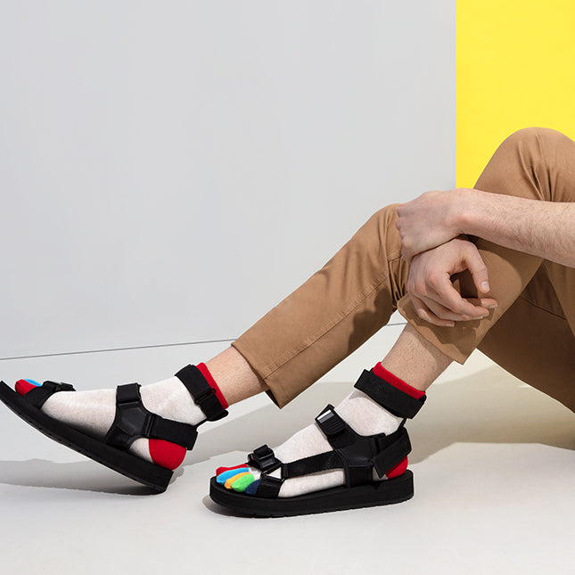 Colorful Toes Cotton Short Crew Socks - Ivory (MEN)