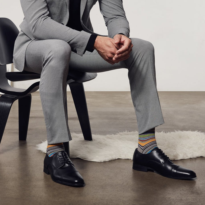 Racing Stripe Cotton Crew Socks - Grey