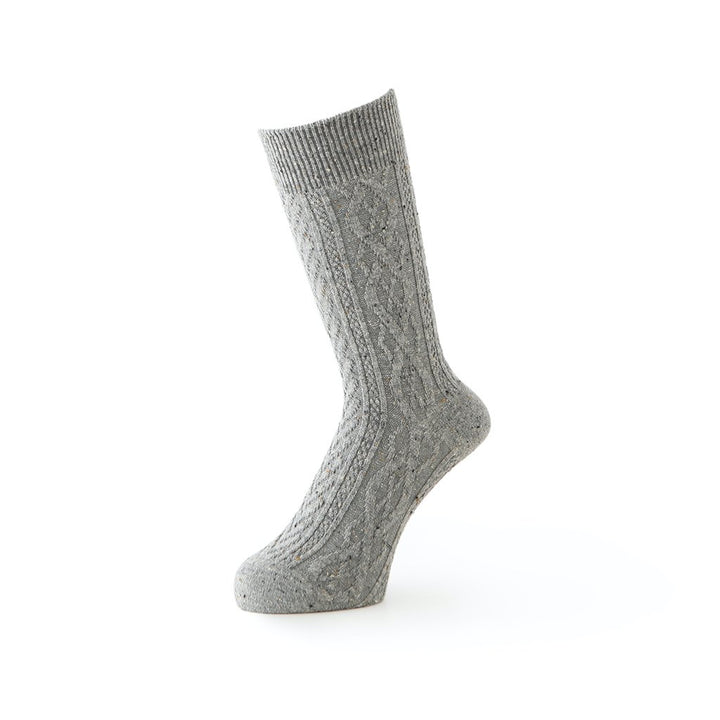 Aran Cable Merino Crew Socks - Grey (MEN)