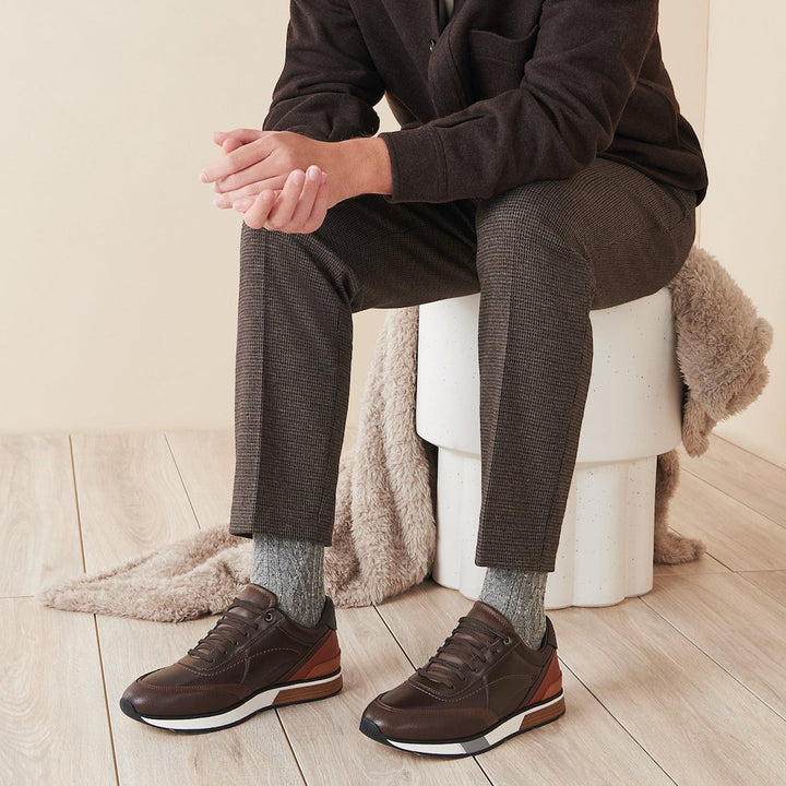 Aran Cable Merino Crew Socks - Grey (MEN)