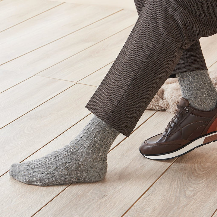 Aran Cable Merino Crew Socks - Grey (MEN)