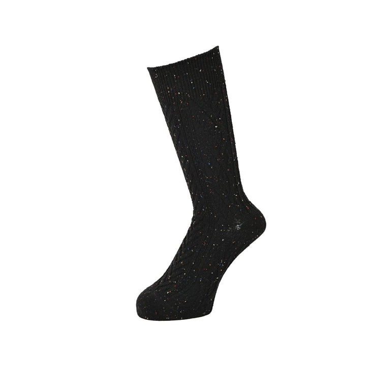 Aran Cable Merino Crew Socks - Black (MEN)