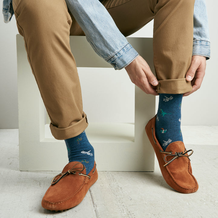 Dinosaur Cotton Crew Socks - VintageBlue