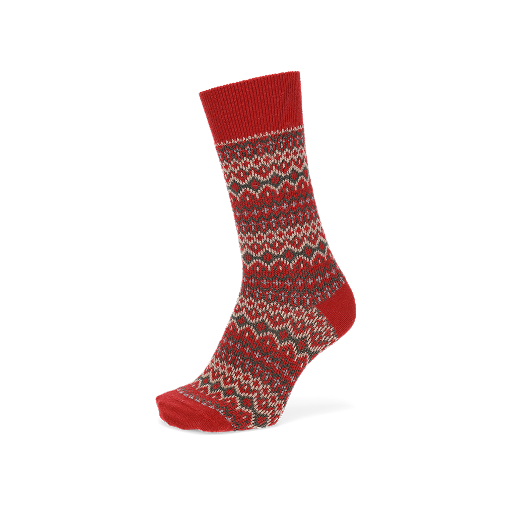 Fair Isle Merino Crew Socks - Red (MEN)