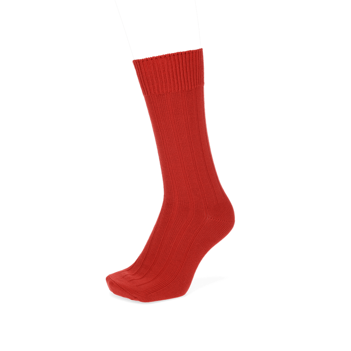 Wide-Ribbed Cotton Crew Socks - Red