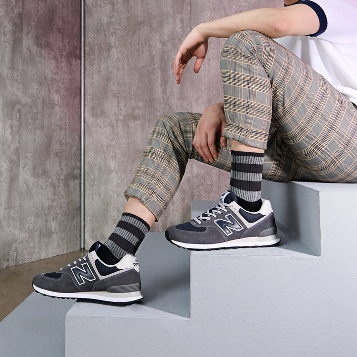 Striped Reflector Crew Socks - Grey (MEN)