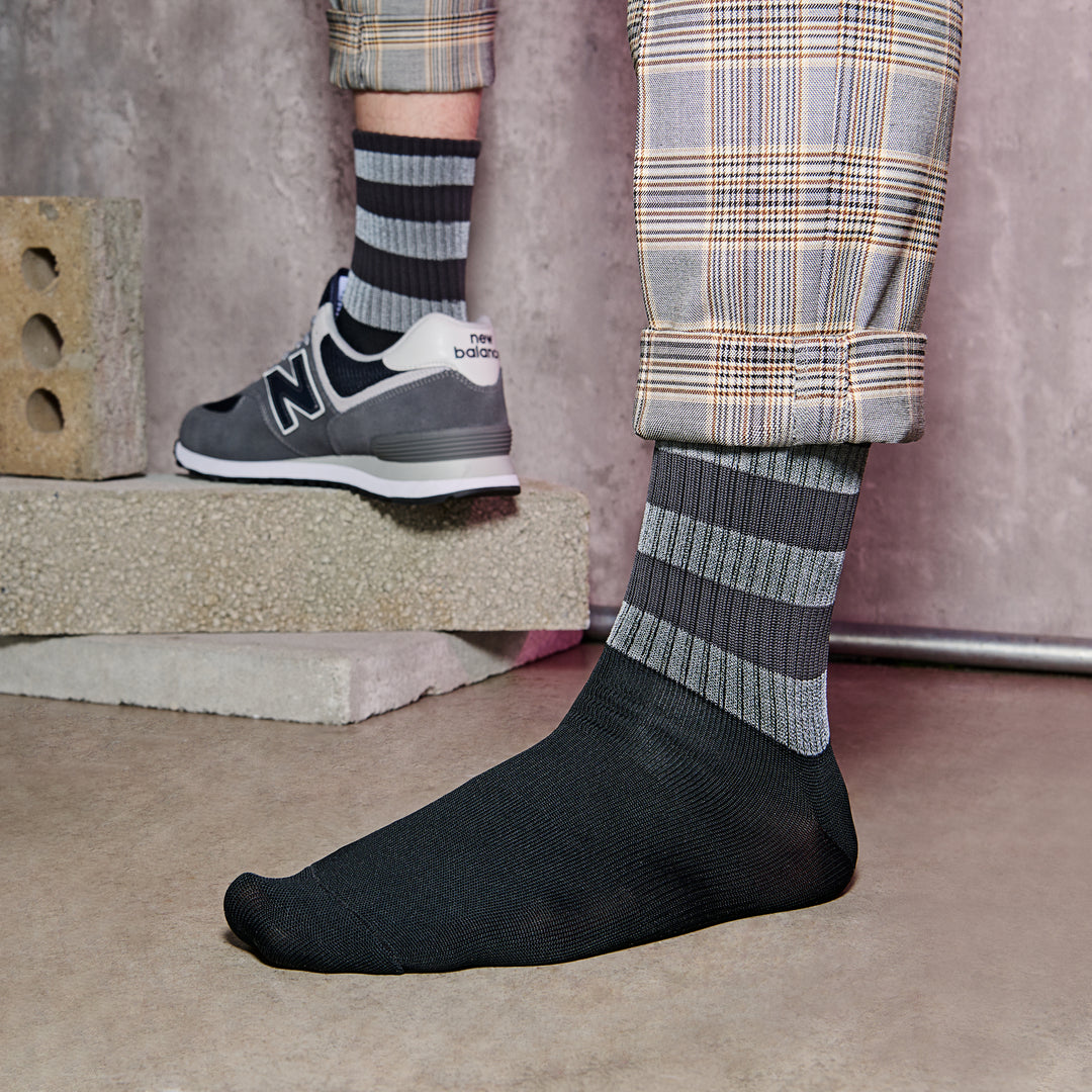 Striped Reflector Crew Socks - Grey (MEN)