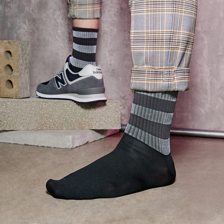 Striped Reflector Crew Socks - Grey (MEN)