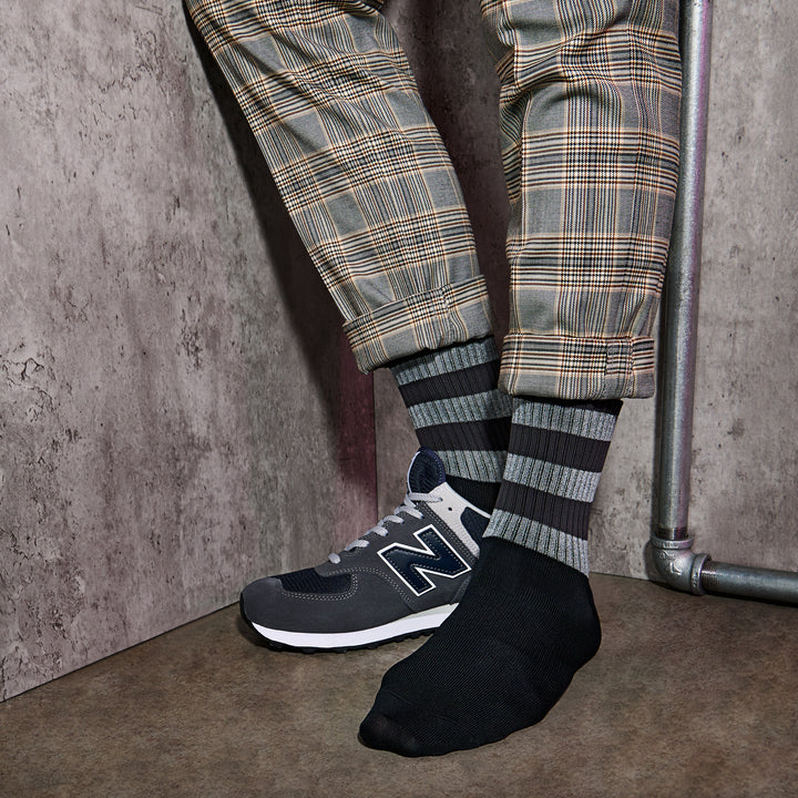 Striped Reflector Crew Socks - Grey (MEN)