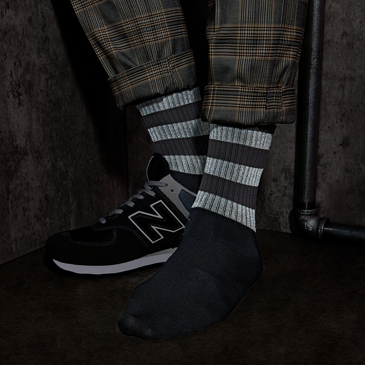 Striped Reflector Crew Socks - Grey (MEN)