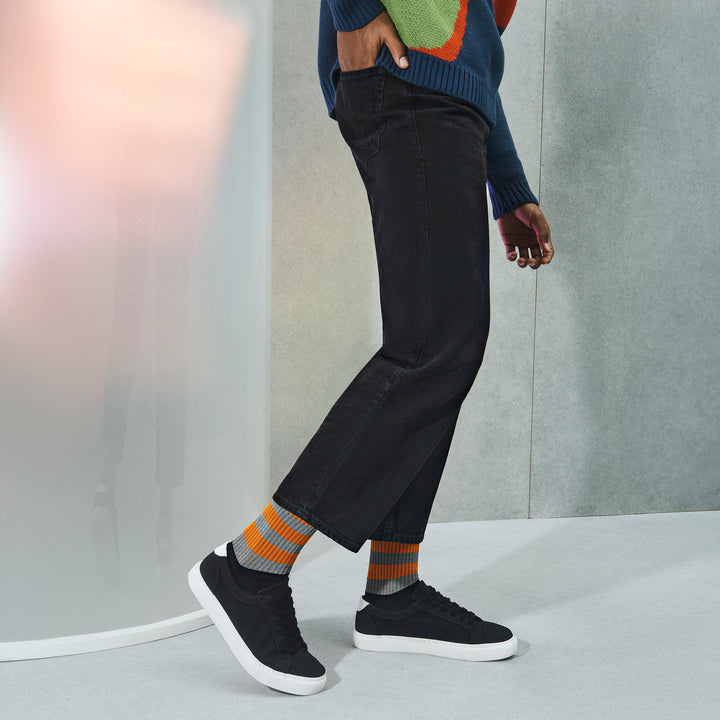 Striped Reflector Crew Socks - Orange (MEN)