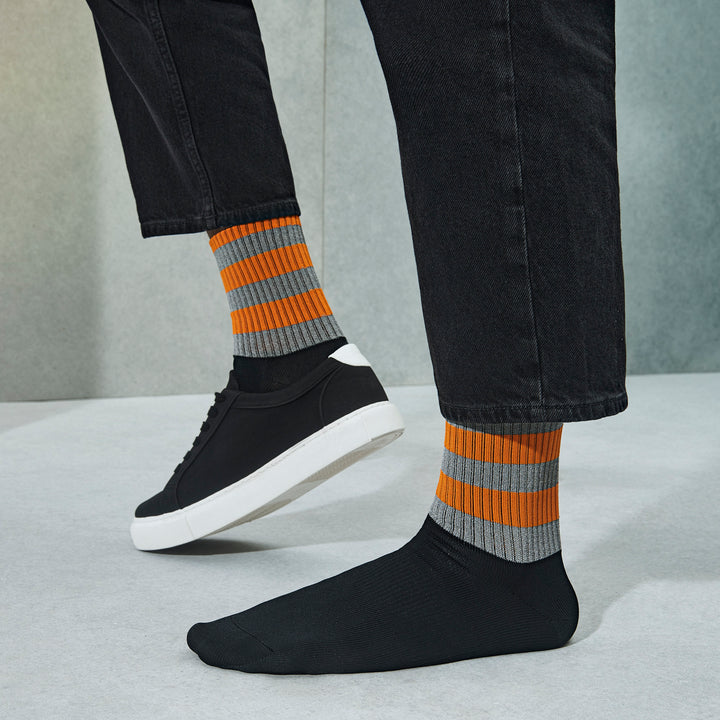Striped Reflector Crew Socks - Orange (MEN)