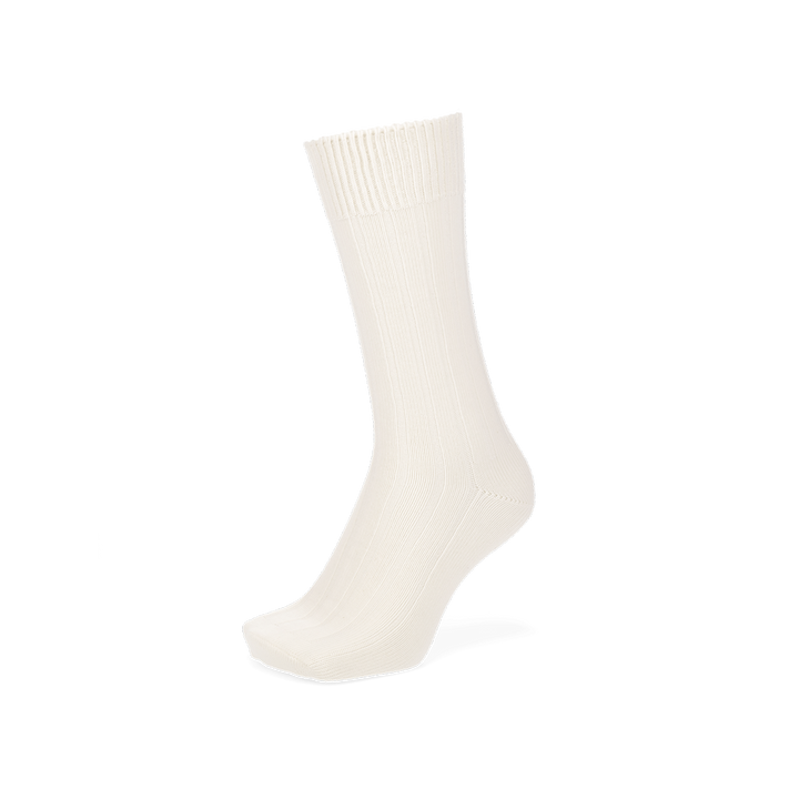 Wide-Ribbed Cotton Crew Socks - White