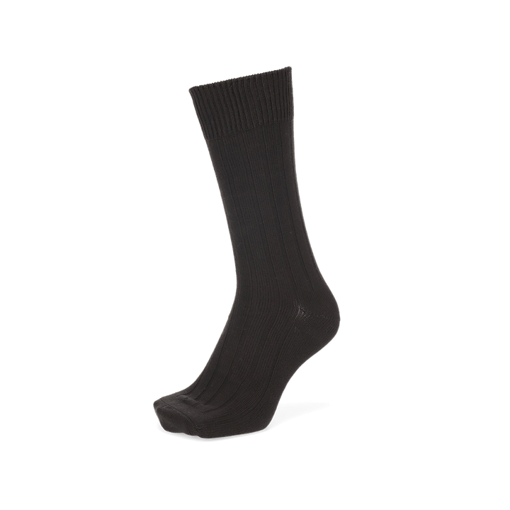 Wide-Ribbed Cotton Crew Socks - Black