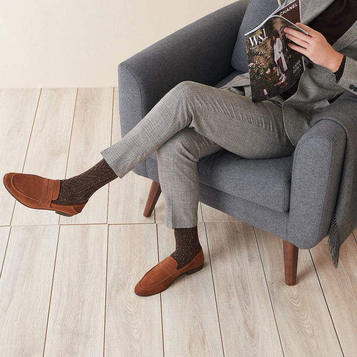 Aran Cable Merino Crew Socks - Brown (MEN)