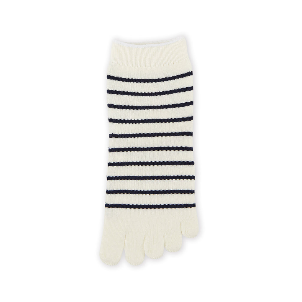 Striped Cotton Toe Short Crew Socks - Ivory (WOMEN)