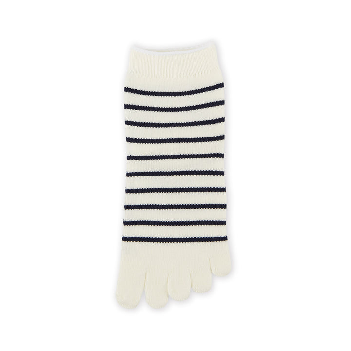 Striped Cotton Toe Short Crew Socks - Ivory (WOMEN)
