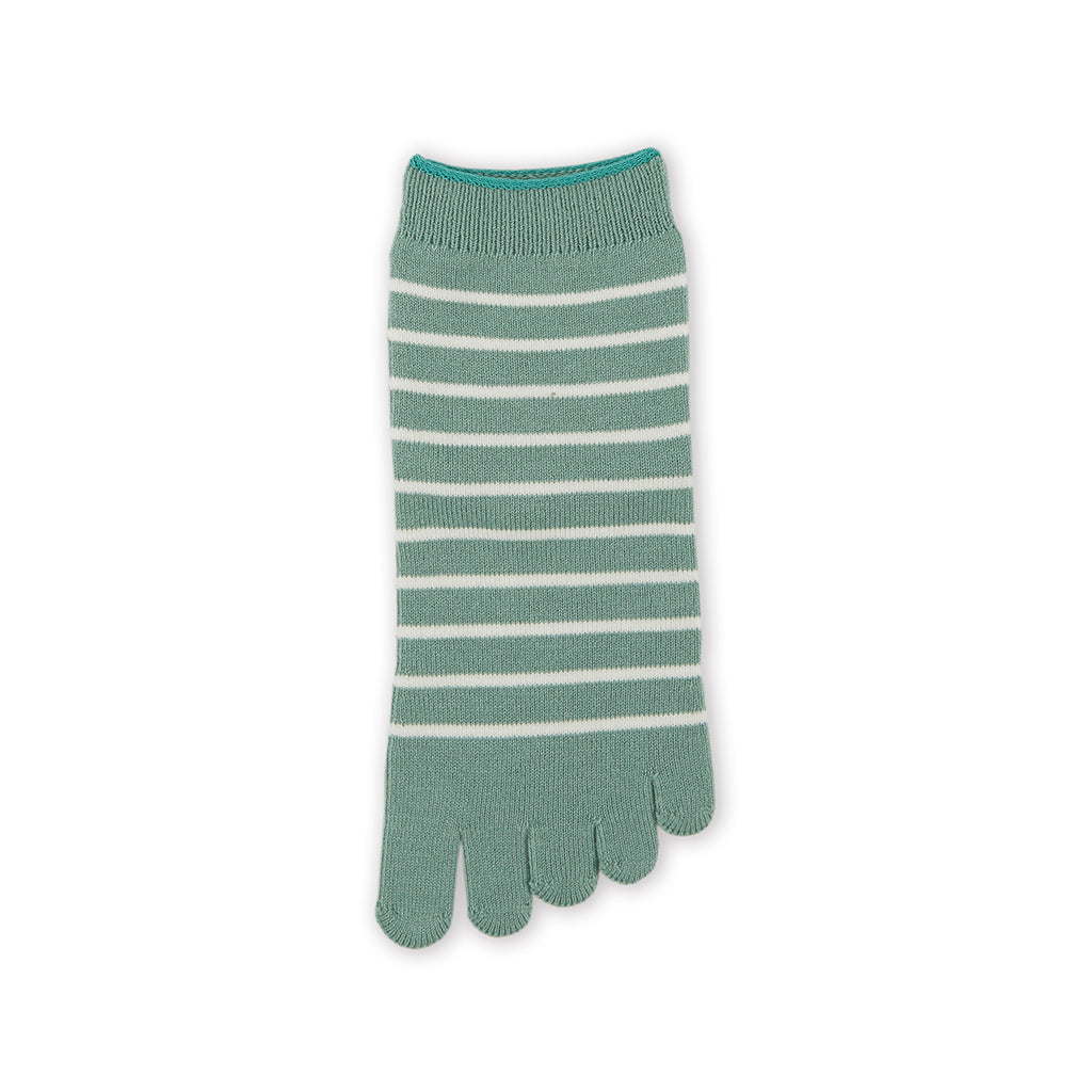 Striped Cotton Toe Short Crew Socks - LightGreen (WOMEN)