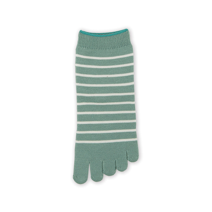 Striped Cotton Toe Short Crew Socks - LightGreen (WOMEN)