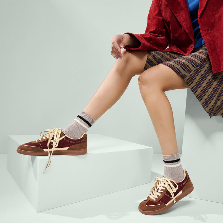 Striped Cotton Short Crew Socks - Greige (WOMEN)