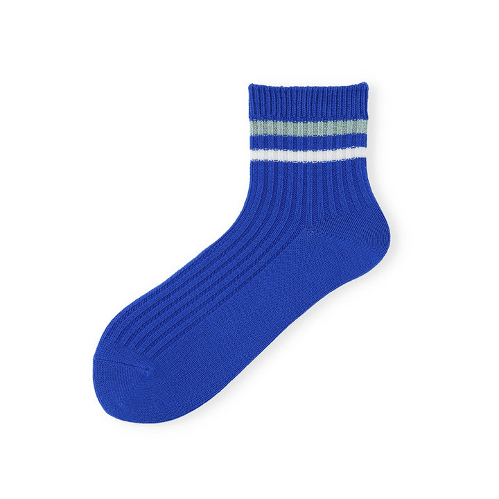 Striped Cotton Short Crew Socks - Blue (WOMEN)