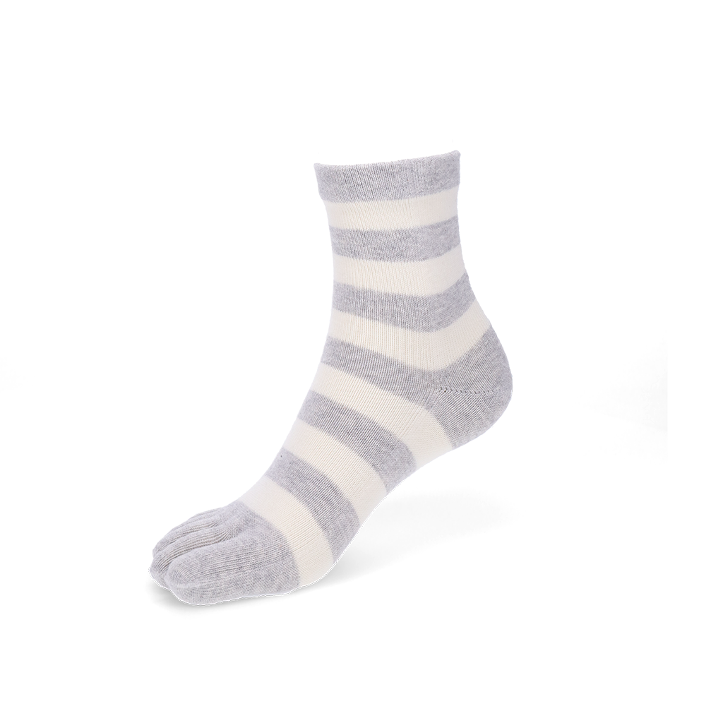 Bold Striped Cotton Toe Quarter Socks - LightGrey (WOMEN)