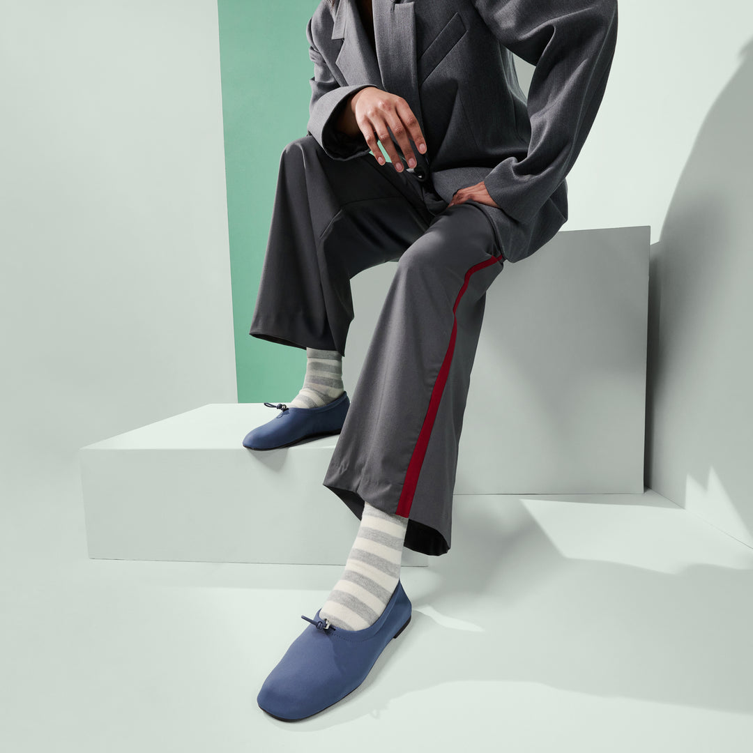 Bold Striped Cotton Toe Quarter Socks - LightGrey (WOMEN)