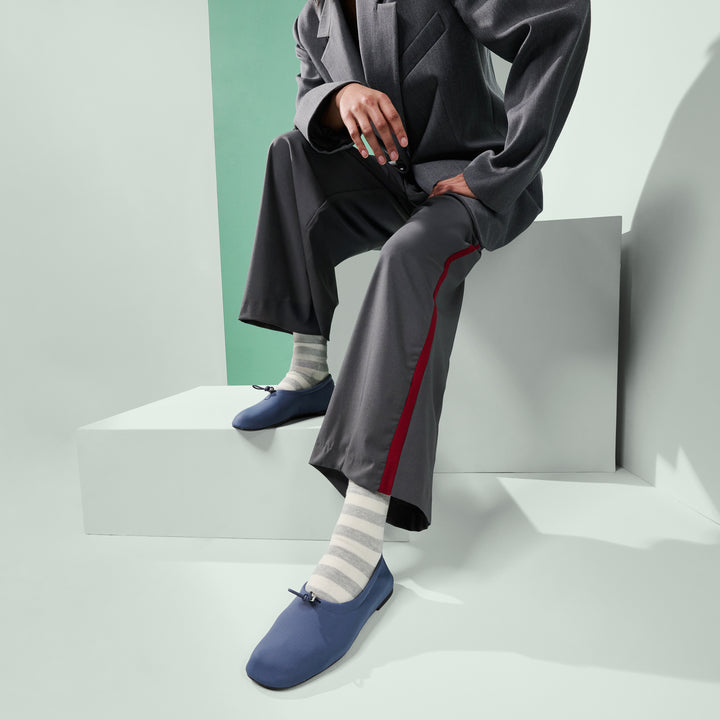 Bold Striped Cotton Toe Quarter Socks - LightGrey (WOMEN)
