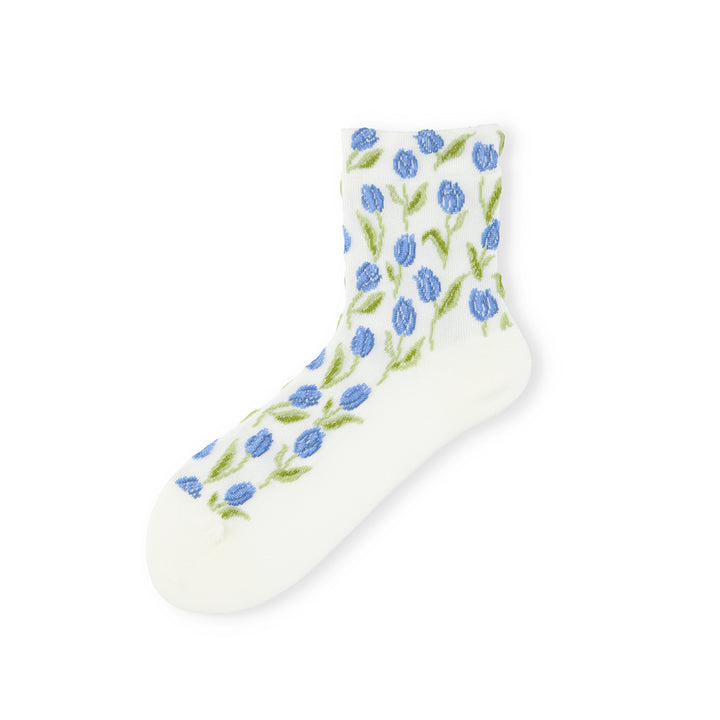 Float Tulip Cotton Quarter Socks - Blue (WOMEN)