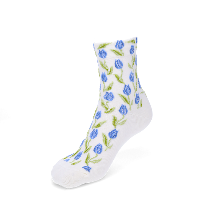 Float Tulip Cotton Quarter Socks - Blue (WOMEN)