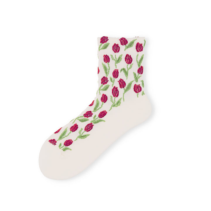 Float Tulip Cotton Quarter Socks - Red (WOMEN)