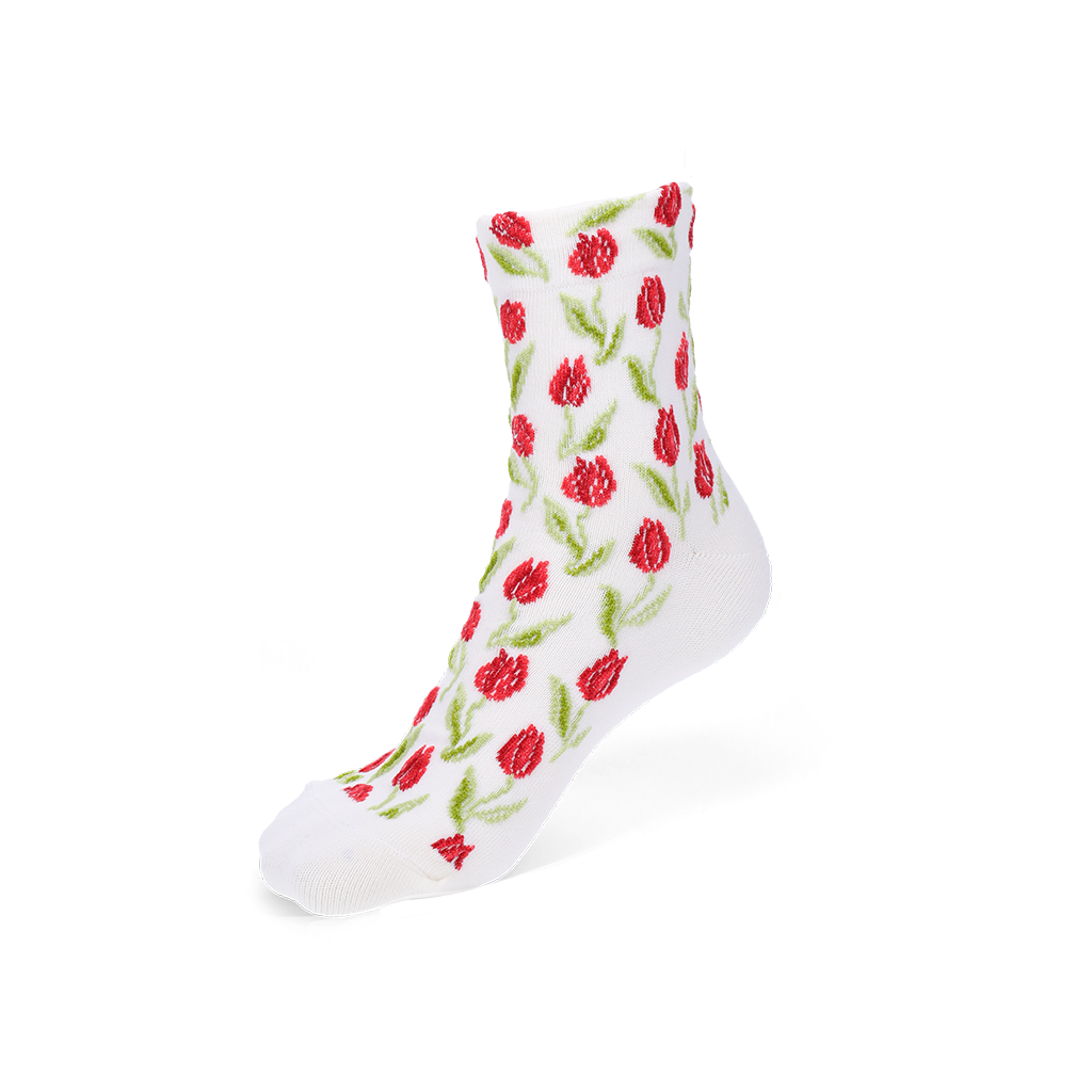 Float Tulip Cotton Quarter Socks - Red (WOMEN)