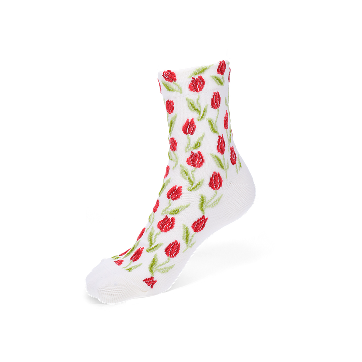 Float Tulip Cotton Quarter Socks - Red (WOMEN)